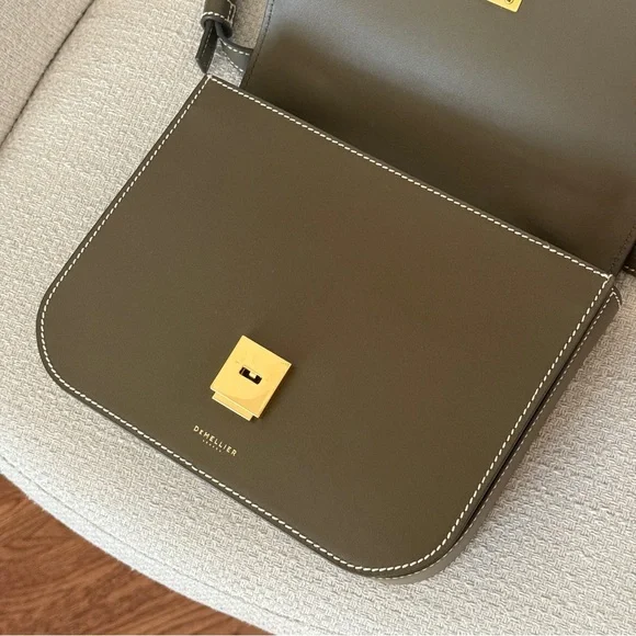 DeMellier Dark Olive Crossbody / Shoulder Smooth Leather Bag with Gold Hardware - Picture 9 of 11